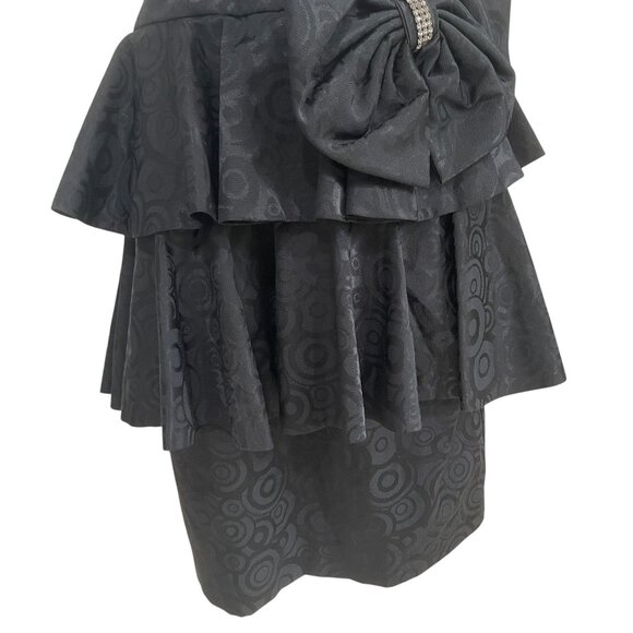 Vintage Pantagis Strapless Black Ruffle Dress Bow Detail Cocktail 80s Glam - Picture 8 of 11